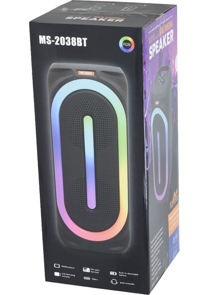Bluetooth ve USB Girişli 2x8 Inch Şarjlı Işıklı Müzik Sistemi MS-2038 Bt