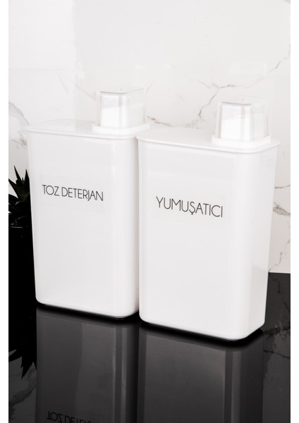 2li Kendinden Ölçekli Deterjan Kutusu Seti Toz Deterjan Yumuşatıcı Etiketli 3000ML Deterjanlık