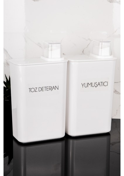 2li Kendinden Ölçekli Deterjan Kutusu Seti Toz Deterjan Yumuşatıcı Etiketli 3000ML Deterjanlık