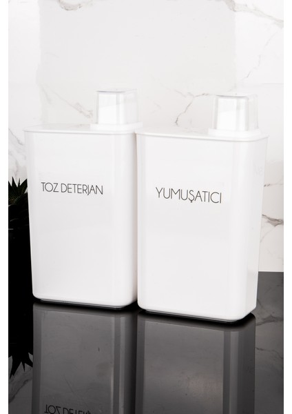 2li Kendinden Ölçekli Deterjan Kutusu Seti Toz Deterjan Yumuşatıcı Etiketli 3000ML Deterjanlık