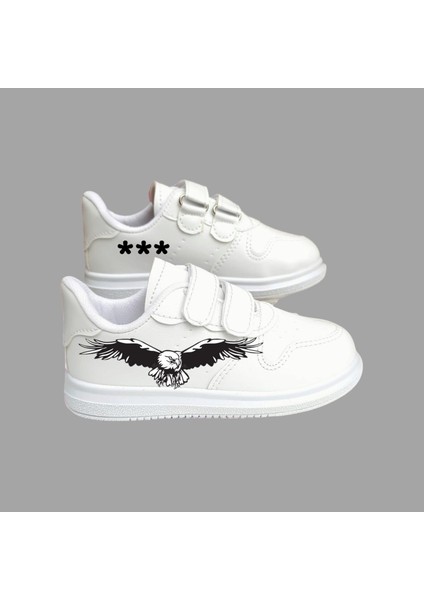 Kartal Baskılı Beyaz Bantlı Çocuk Spor Ayakkabı Sneaker