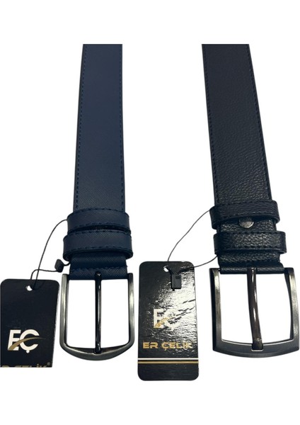 2'li Suni Deri Kot Pantolon Erkek Kemeri