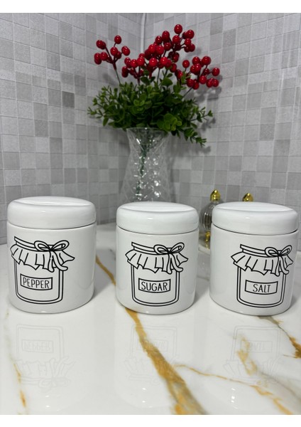 Krd Home 3'lü Beyaz Vakum Kapaklı Baharatlık