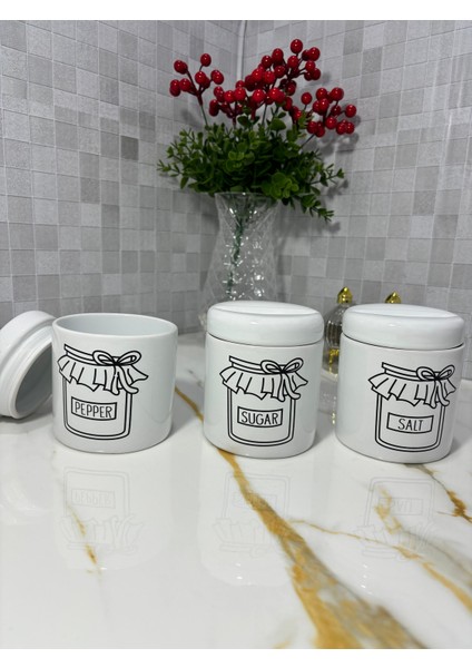 Krd Home 3'lü Beyaz Vakum Kapaklı Baharatlık