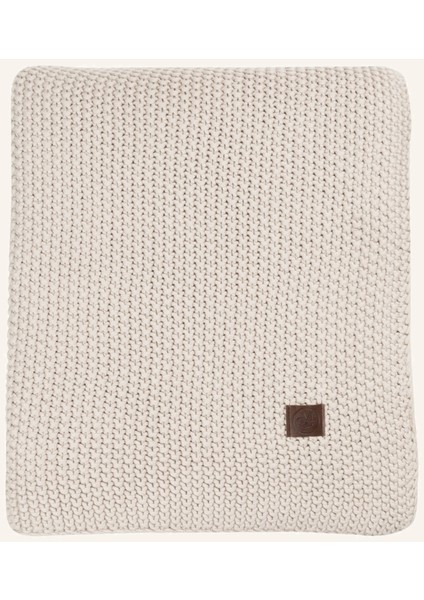 Nordic Knit Pamuk Battaniye 130X170 cm Deri Detaylı Kalın Örgü Tasarım