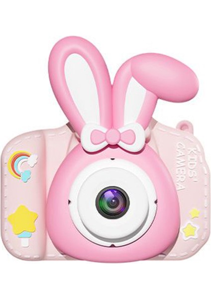 XJ01 Çocuklar Için 2.0 Inç Hd Çift Kamera Dijital Çocuk Kamera Karikatür Tasarım Fotoğraf Video Oyunları-Pembe Tavşan (Yurt Dışından)