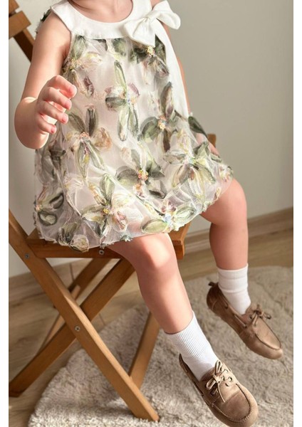 Zambak Tül Detaylı Kız Çocuk Balon elbise - Yeşil fiyatları