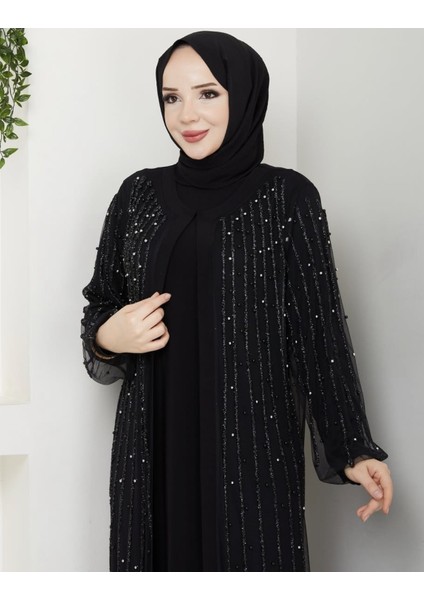 Gülperi Kadın Büyük Beden Flok Baskılı Taşlı Abaya/abiye Elbise fırsatları