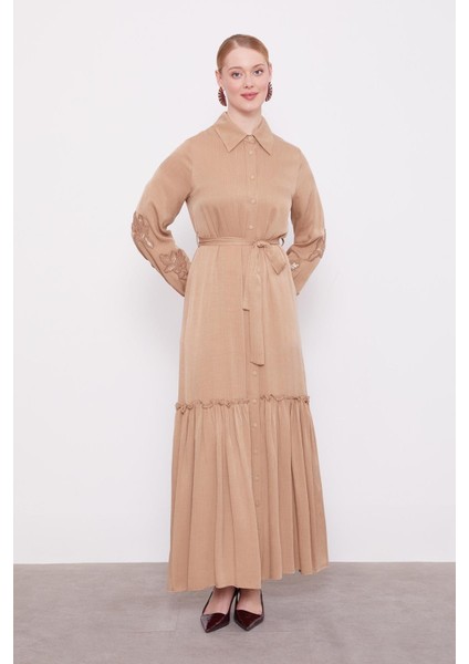 Camel Taş Işleme Detaylı Cupra Elbise fiyatları