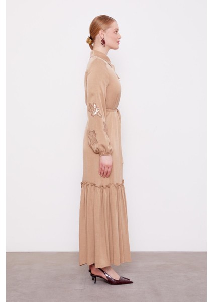 Camel Taş Işleme Detaylı Cupra Elbise modelleri