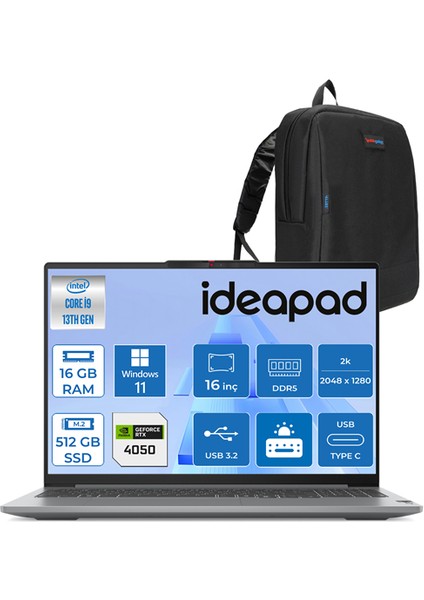 Ideapad Pro 5 Ultra Core 7 155H 16 GB LPDDR5X 512 GB 6 GB/RTX4050 16 Inç 2k (2048X1280) OLED 120Hz Hdr WIN11HOME Yapay Zeka Destekli Taşınabilir Bilgisayar ID16IMH9H01 + Zettaçanta