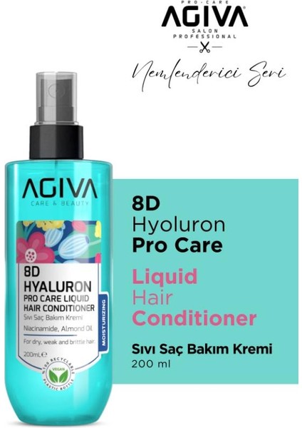 8d Hyaluron Pro Care Niacinamid, Badem Yağı İçeren Sıvı Saç Bakım Kremi 200 ml