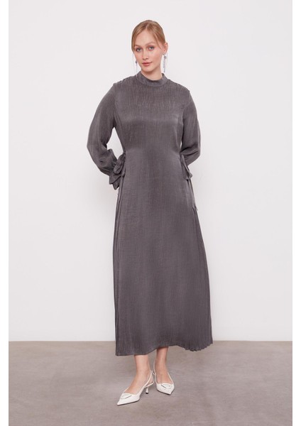 Antrasit Yanları Bağlamalı Cupra Elbise