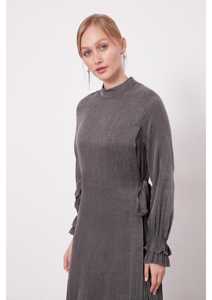 Antrasit Yanları Bağlamalı Cupra Elbise