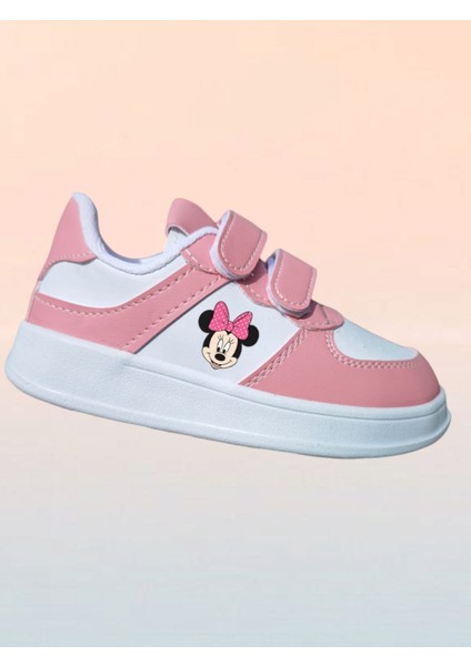 Kırmızı Kurdelalı Baskılı Pembe Bantlı Çocuk Spor Ayakkabı Sneaker