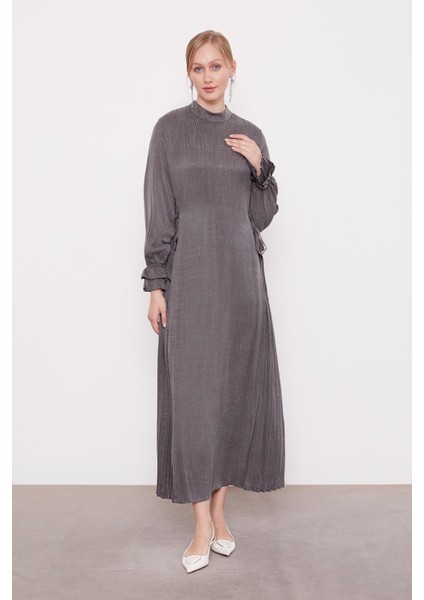 Antrasit Yanları Bağlamalı Cupra Elbise