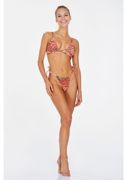 Kadın Kaplan Desenli Düğümlü Bikini Takımı 3712