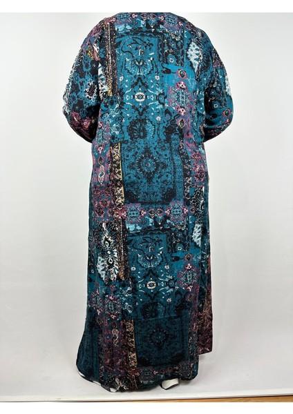 Kadın Petrol Beşgen Yaka Uzun Kollu Kol Bilek Lastikli Yazlık Viskon Uzun Elbise 2 cm Suya Çeker fırsatları