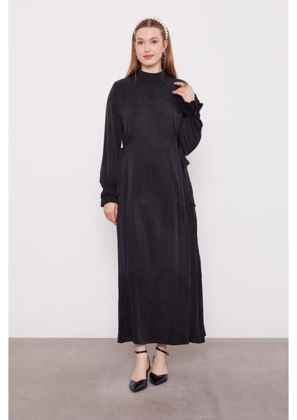 Siyah Yanları Bağlamalı Cupra Elbise