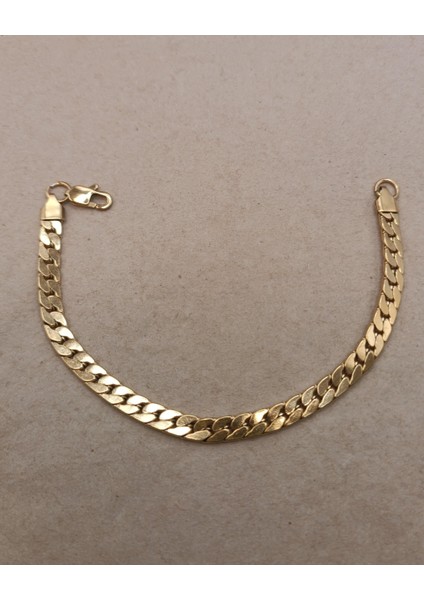 Klasik ve Zamansız Gold Renk Unisex Kaldırım (Curb) Zincir Çelik Bileklik