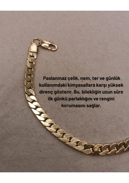 Klasik ve Zamansız Gold Renk Unisex Kaldırım (Curb) Zincir Çelik Bileklik fiyatları