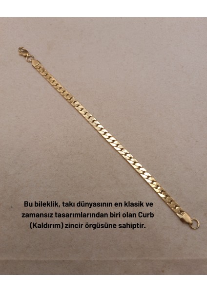 Klasik ve Zamansız Gold Renk Unisex Kaldırım (Curb) Zincir Çelik Bileklik modelleri
