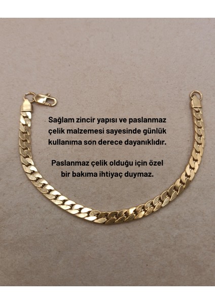 Klasik ve Zamansız Gold Renk Unisex Kaldırım (Curb) Zincir Çelik Bileklik indirimleri