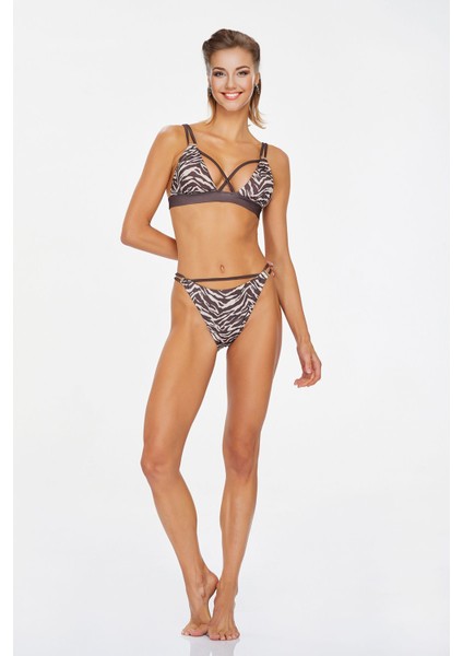 Kadın Zebra Desenli Sırt Bağlamalı Spor Bikini Takımı 3708 fiyatları