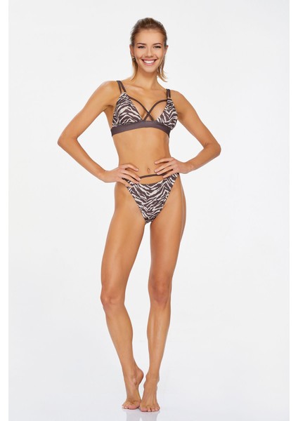 Kadın Zebra Desenli Sırt Bağlamalı Spor Bikini Takımı 3708 modelleri