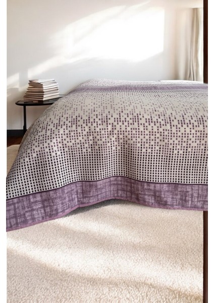Çift Kişilik Modern Mozaik Desenli Pike – Lila | 200X240 cm | %100 Pamuk