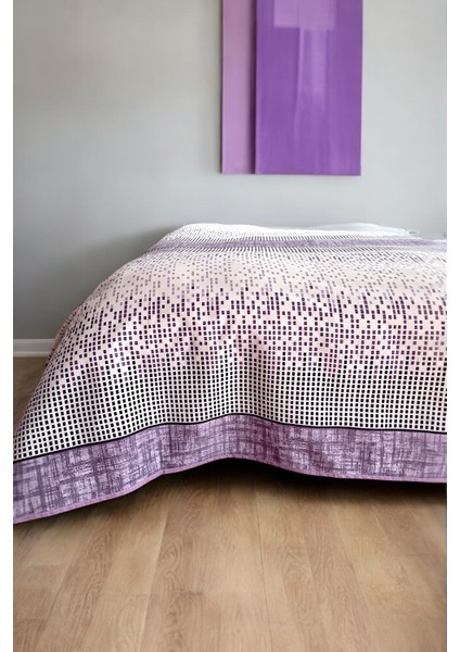 Çift Kişilik Modern Mozaik Desenli Pike – Lila | 200X240 cm | %100 Pamuk