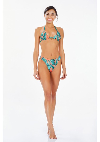 Kadın Tropik Desenli Bağlamalı Üçgen Bikini Takımı 3732 fiyatları