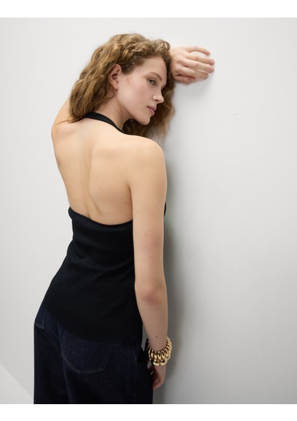Halter Yaka Dar Kesim Triko Bluz modelleri