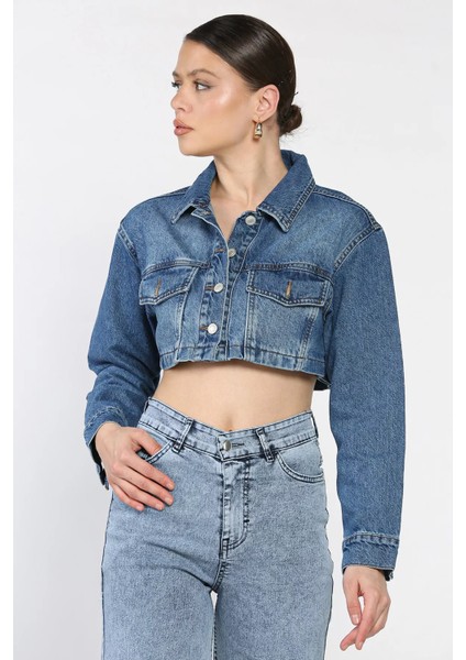 Kadın Crop Top Jean Kot Ceket P-00017199 fiyatları