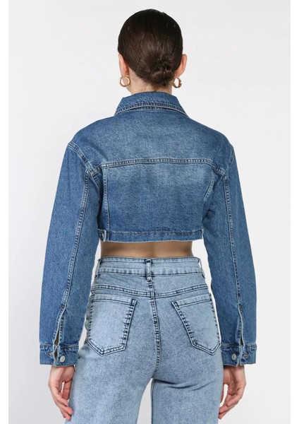 Kadın Crop Top Jean Kot Ceket P-00017199 modelleri