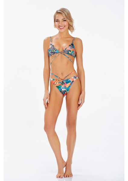 Kadın Tropikal Çiçek Desenli Bikini Takımı 3734 fiyatları