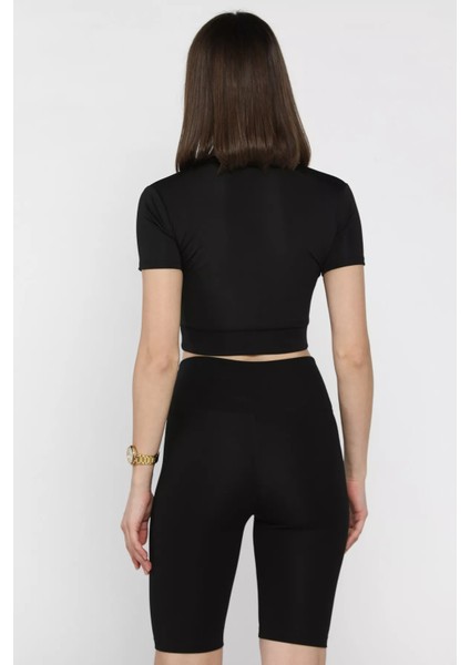 Kadın Bisiklet Yaka Likralı Crop Top Bluz P-00017184 modelleri