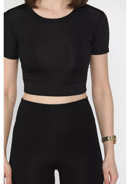 Kadın Bisiklet Yaka Likralı Crop Top Bluz P-00017184 fırsatları