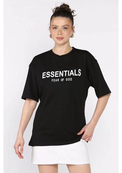 Bisiklet Yaka Ön Baskılı Kadın Tişört P-00017043