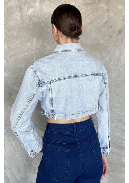 Kadın Crop Top Jean Kot Ceket P-00017199