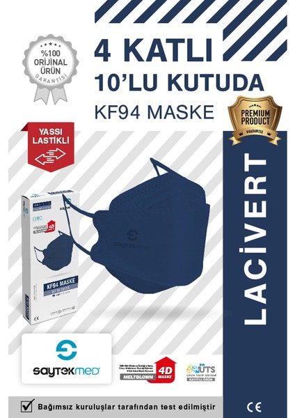 KF94 Kore Tipi 4 Katlı Lacivert Maske Tekli Poşet, Uv Steril (10 Adet/1 Kutu)