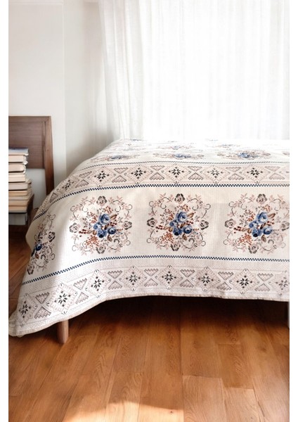 Çift Kişilik Kanaviçe Desenli Pike – Indigo | 200X240 cm | %100 Pamuk fiyatları