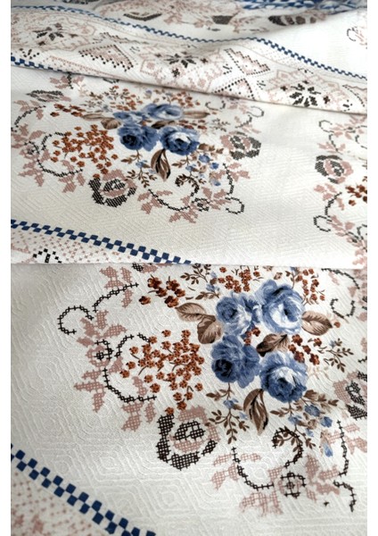 Çift Kişilik Kanaviçe Desenli Pike – Indigo | 200X240 cm | %100 Pamuk fırsatları