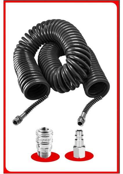 Yüksek Kalite Kompresör Spiral Hava Hortumu 8 mm 15 mt Hava Jakı Hava Tabancası Recor Seti
