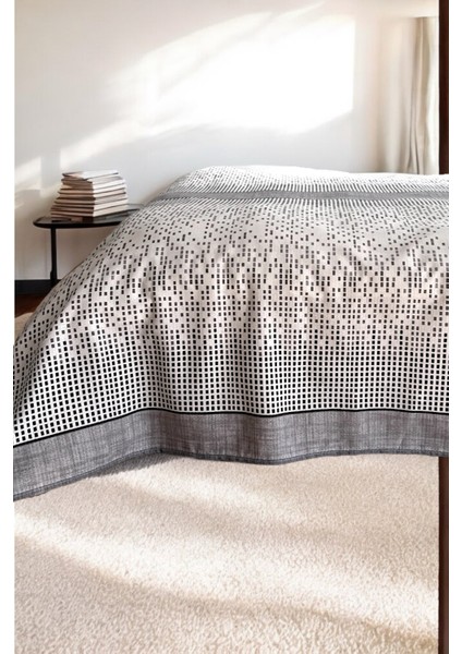 Çift Kişilik Modern Mozaik Desenli Pike – Gri | 200X240 cm | %100 Pamuk fiyatları