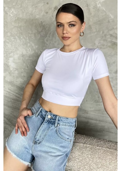 Kadın Bisiklet Yaka Likralı Crop Top Bluz P-00017184 fiyatları