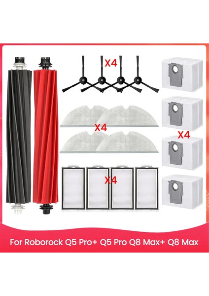 Roborock Q8 Max+/q8 Max/q5 Pro/q5 Pro+Robot Vakum Silindiri Yan Fırça Filtresi Paspas Pedi Toz Torbası Için 18 Adet Yedek Parça (Yurt Dışından)