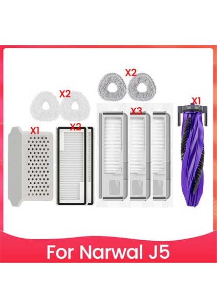 Narwal J5 Süpürme ve Paspas Robotu Yedek Parçaları Için 11 Adet Ana Fırça Paspas Bezi Filtre Toz Torbası ve Gümüş Iyon Kiti (Yurt Dışından)