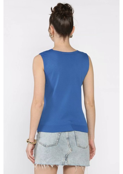 Kadın V Yaka Sıfır Kol Triko Bluz P-00017017 modelleri