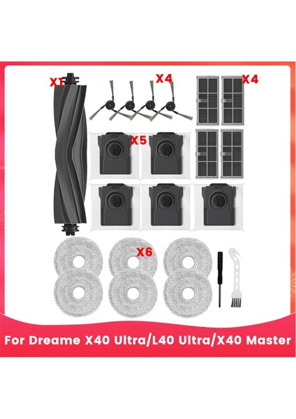 Dreame X40 ULTRA/L40 ULTRA/X40 Master Robot Süpürge Ana Yan Fırça Hepa Filtre Paspas Bezi Toz Torbaları (Yurt Dışından)